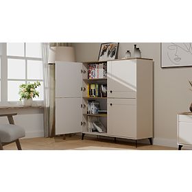 Kommode POINT 4D Kaschmir Beige Eiche Castello Schrank 4 Türen 8 Regale für Wohnzimmer