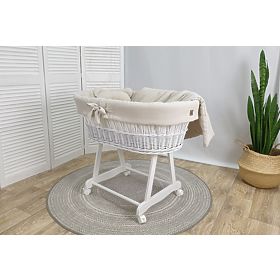 Geflochtenes Babybett mit Ausstattung - beige