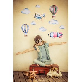 Wandaufkeber Ballons und Flugzeuge, Mint Kitten