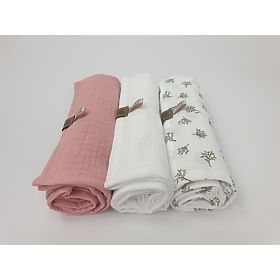 Musselinwindeln 3 Stück - rosa