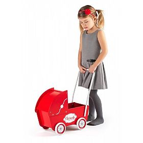 Roter Holzpuppenwagen