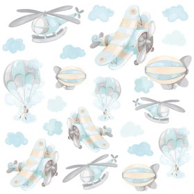 Wandaufkleber-Set - Flugzeuge und Luftballons 22-tlg