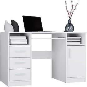 SCHREIBTISCH DELTA WEISS 120 cm 3 Schubladen Schrank Regal Für Büro Zimmer Für Laptop, Delta