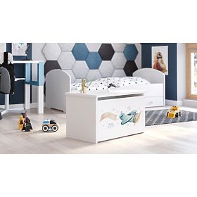 Spielzeugtruhe Daria weiß mit Flugzeugdruck