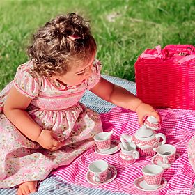 Tidlo Picknick-Geschirr im rosa Korb