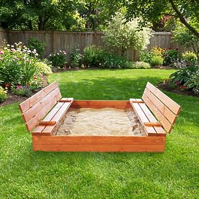 Verschließbarer Sandkasten mit Bänken 140 x 140 - imprägniert
