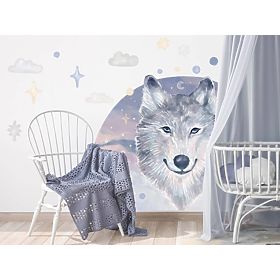 Wandaufkleber - Wolf auf regenbogenfarbenem Hintergrund