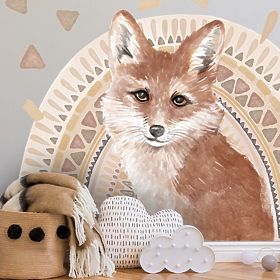 Wandaufkleber - Fuchs auf Regenbogenhintergrund