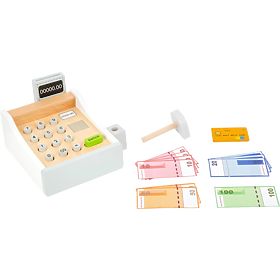 Weiße Registrierkasse mit Zubehör
