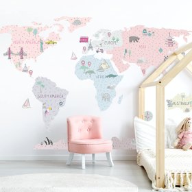Wandtattoo Weltkarte - rosa