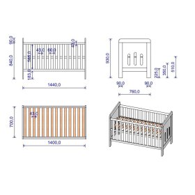 Babybett Gitterbett Zuza 140x70 cm mit Sofaseite